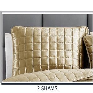 Luxurious Gold Quilted Velvet Pillow Shams 20” x 26” - set of 2